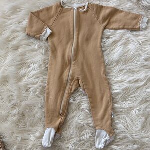 Cozy Tan Footed One-Piece Zipper Pajamas for Kids